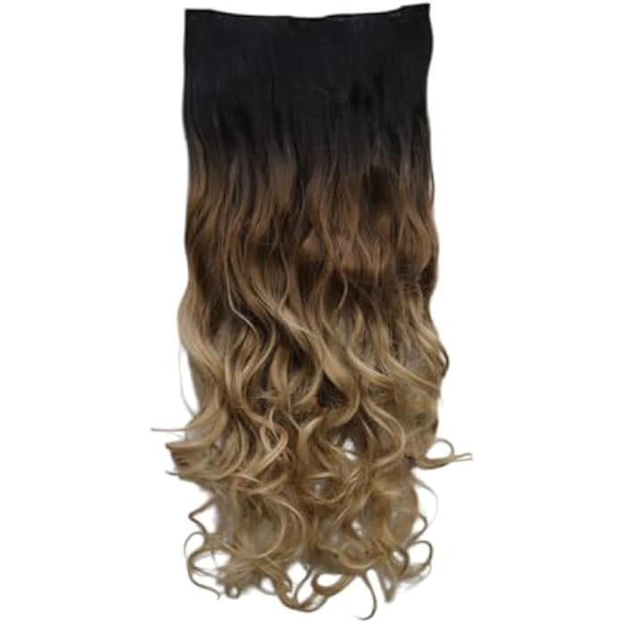 Synthetic Hair Extension, Ombre Black to Blonde Curly Clip-in, Long Wavy Style, Heat-Resistant Fiber